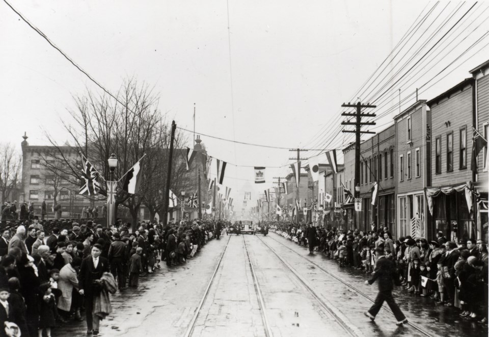 Royal visit on the 400 block of Powell Street in 1939. Photo courtesy Japanese Canadian National Mus