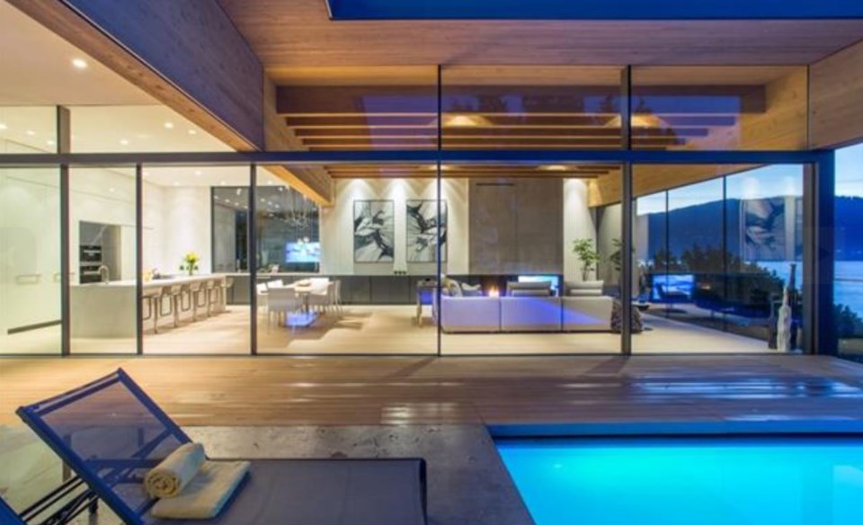 West Vancouver Modernist house great room from pool