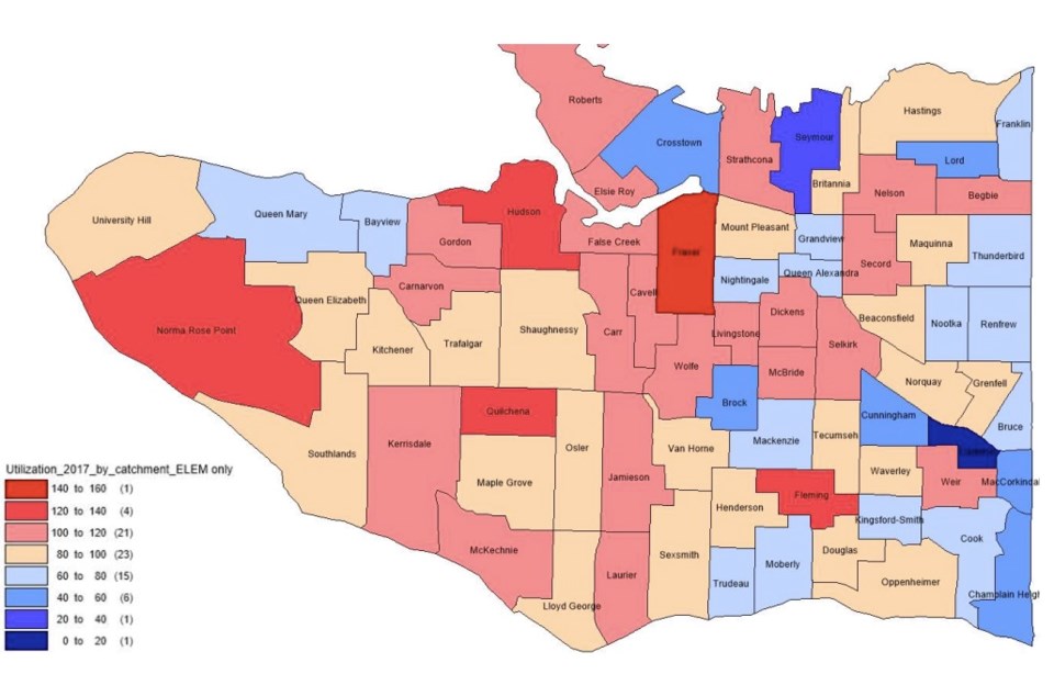 According to a VSB memo, Vancouver schools are just 85.7 per cent full, with utilization ranging fro