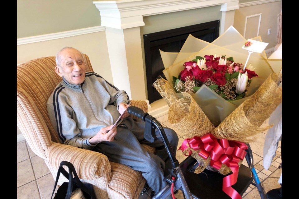 Richmond resident and WWII vet Tommy Wong celebrated his 101st birthday with flowers sent by the Vancouver Chinese Chinese Consul General. Wong was the first Chinese-Canadian enlisted in the country’s air force. Photo submitted