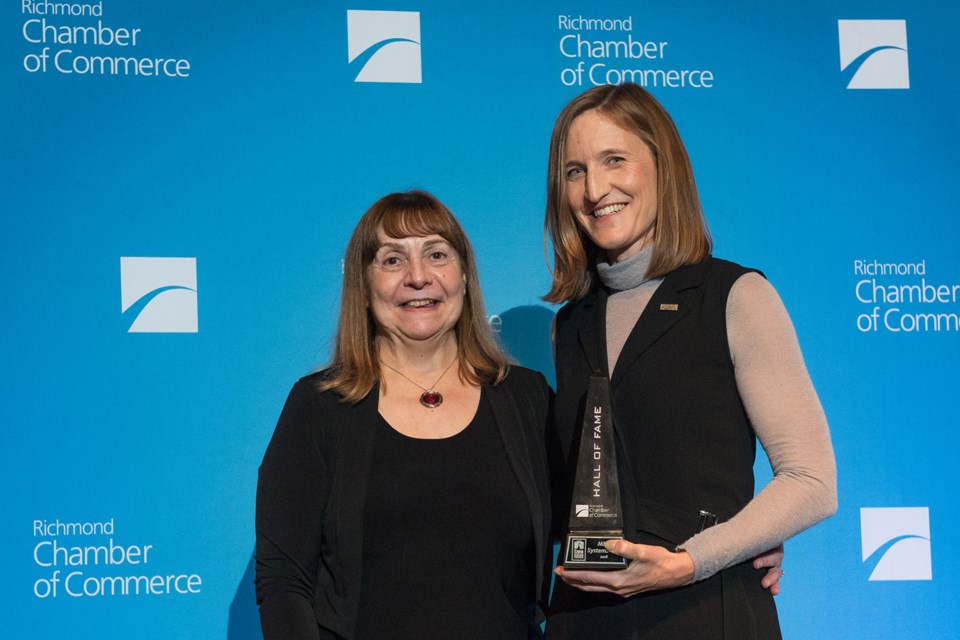 MDA senior director of operations Cindy Muller (right) poses for a photo with Chamber chair Barbara Tinson (left) at the 2018 Business Excellence Awards at the River Rock Casino in Richmond. Photo: Submitted