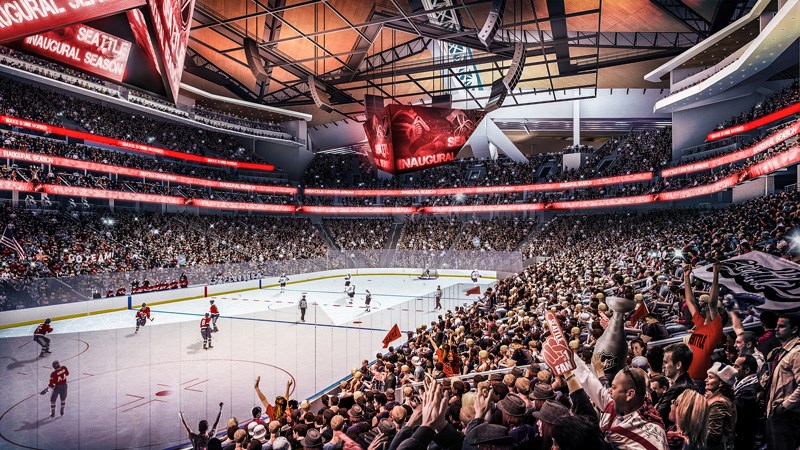 A mock-up of the new NHL upgrades to KeyArena in Seattle.