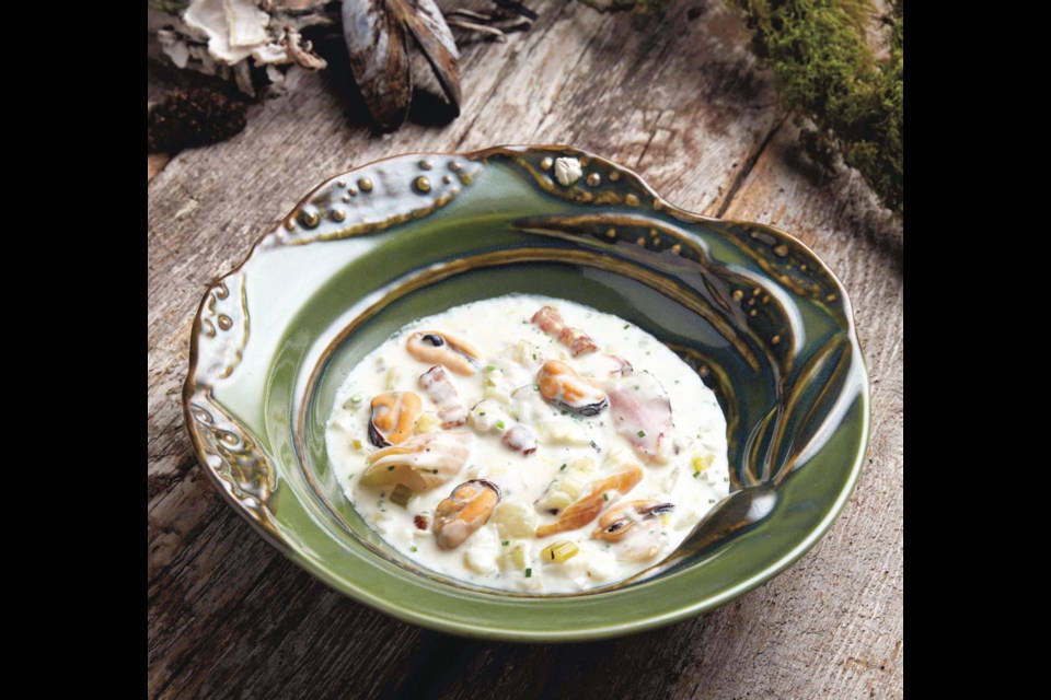 This rich seafood chowder, from the Wickaninnish Cookbook, will make a hearty meal when served with rustic bread.
