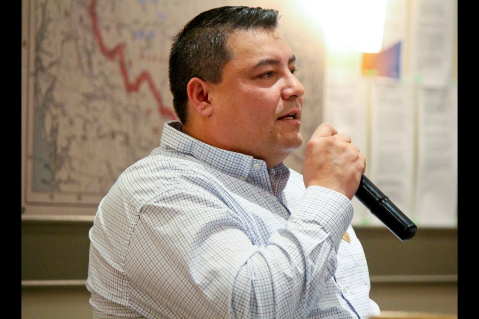 Doig River First Nation Chief Trevor Makadahay speaks at an open house about the band's treaty land entitlement selections, Dec. 5, 2018.