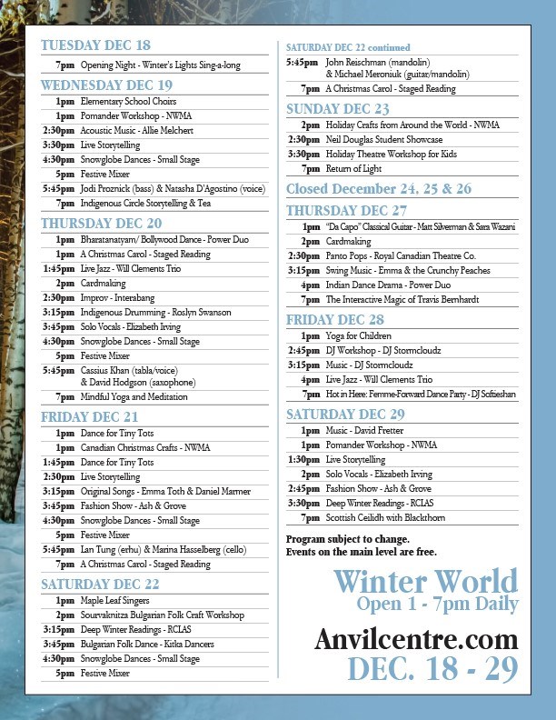Winter World, schedule of events