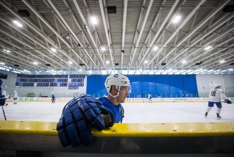 Jay Beagle skates with the Canucks for a preseason practice.