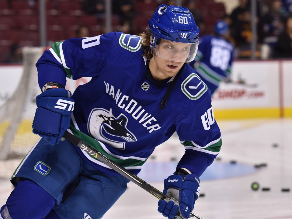 Markus Granlund skates in warmup for the Vancouver Canucks