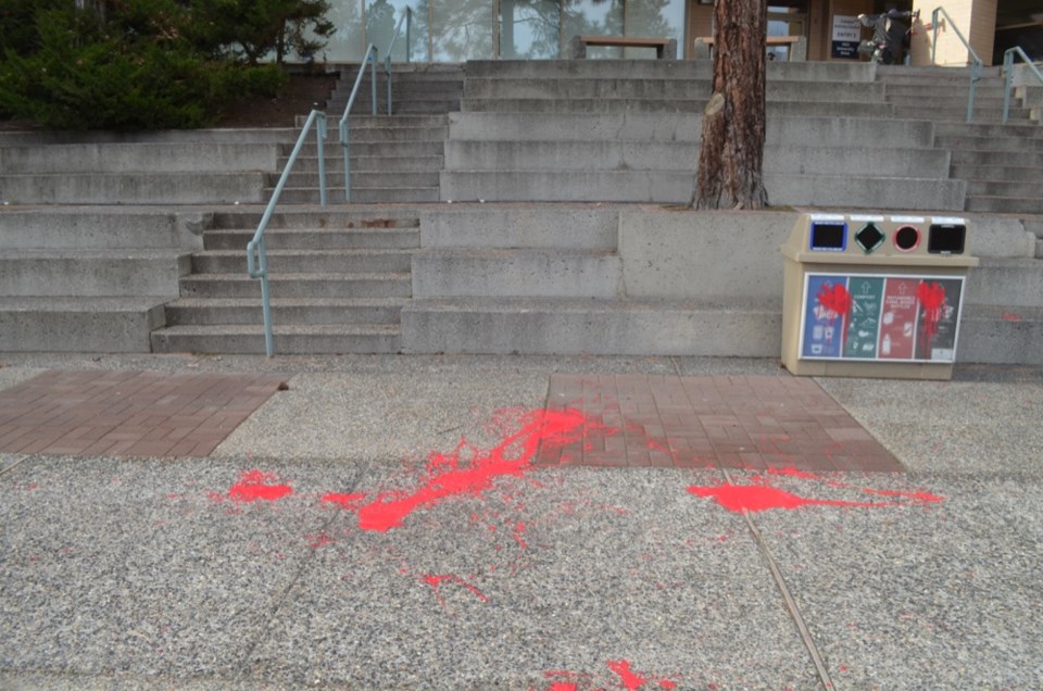 Trans Mountain protest TRU red paint