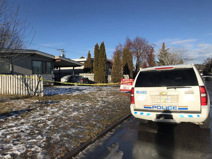 The scene Friday of the city's first homicide of the year, home in the 700 block of Johnson St. remained behind police tape on Monday.