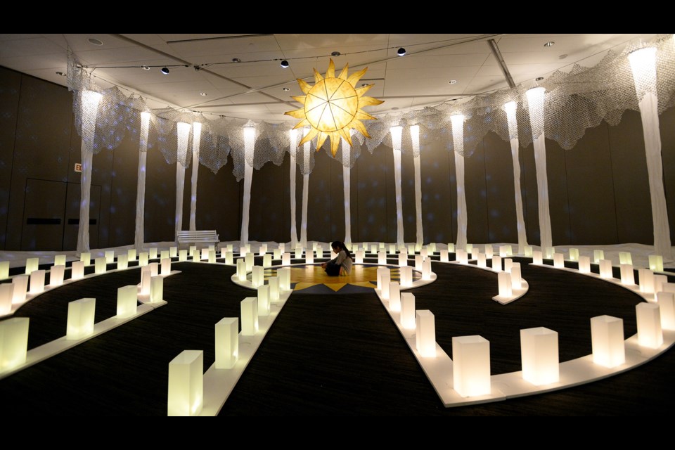 The luminary labyrinth designed by Omanie Elias. It's on the main floor of Anvil Centre and is open daily throughout the Winter Celebrations.