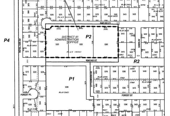 A map shows the Kincaid Street lots the Burnaby school district hopes to subdivide and sell in order to pay for a new administrative building on Canada Way.