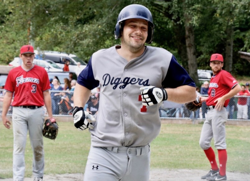 Aaron Johnstone of the Diggers rounds the bases after hitting one of his many home runs