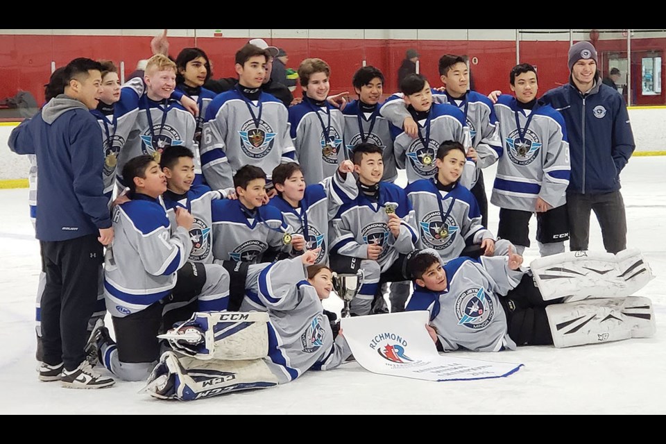 Richmond Bantam A2 Jets are making a habit of celebrating tournament wins on home ice after capturing Bantam AA honours at the 38th annual Richmond International Bantam Midget Hockey Tournament. The Jets also won the Seafair Icebreaker back in October.
