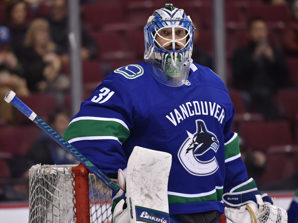 Anders Nilsson in net for the Vancouver Canucks in the 2018-19 season.