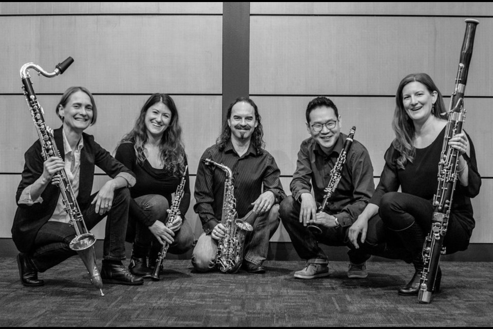 From left, A.K. Coope, Marea Chernoff, Colin MacDonald, Christopher Lee and Olivia Martin are the Cascadia Reed Quintet. They’re performing Jan. 31 for Arts at One.