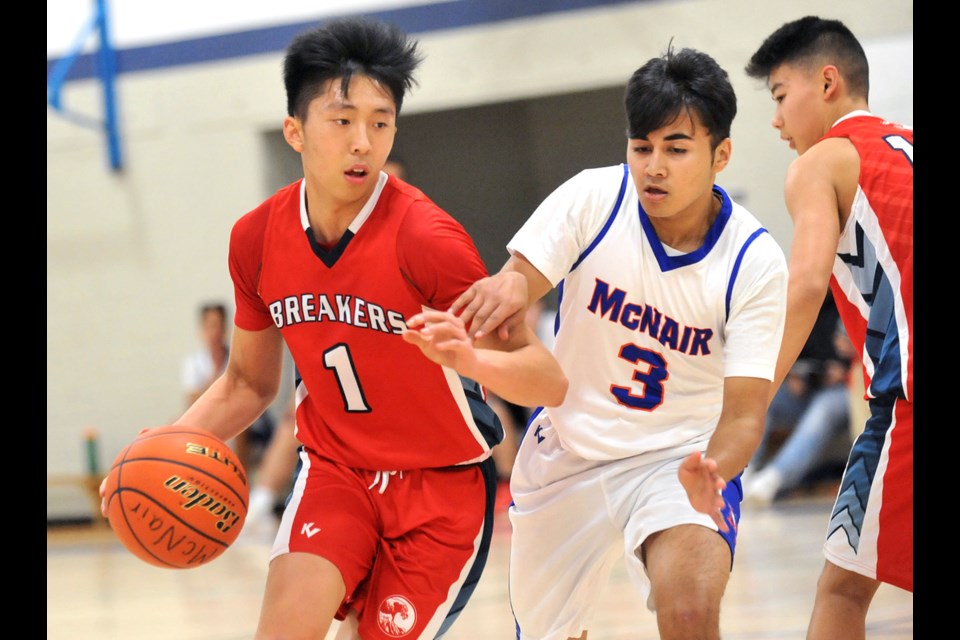 Burnett Breakers' Alex Hsiao led his team in scoring against McNair with 18 points in Tuesday night's Richmond Senior Boys Basketball League game.