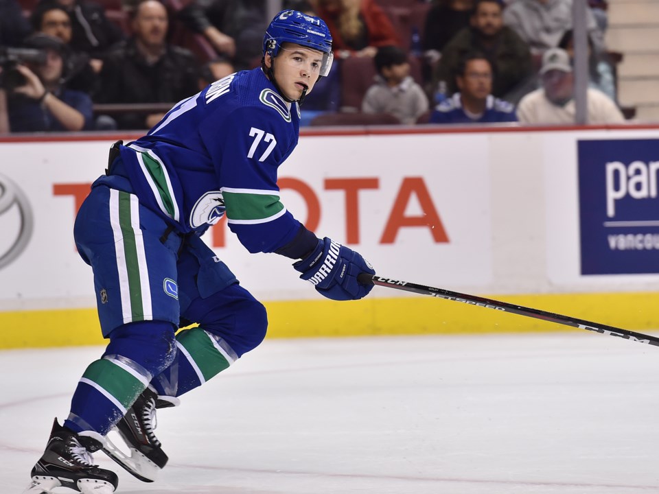 Nikolay Goldobin skates up ice for the Vancouver Canucks
