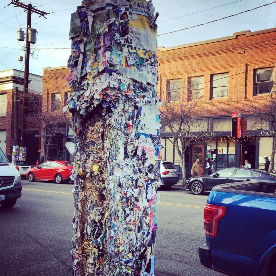 Seattle telephone poles are still plastered with gig posters, as if Facebook Events had never been i