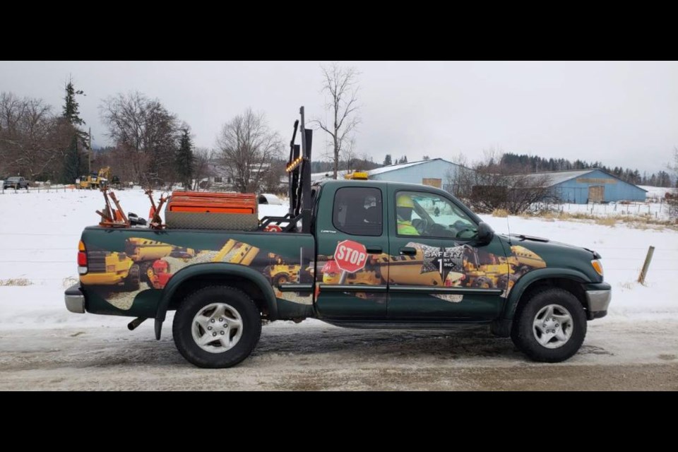 Missing Okanagan man Brian Kyme Franklin may be driving a truck similar to this one, except it is red and does not have an amber light bar on the top.