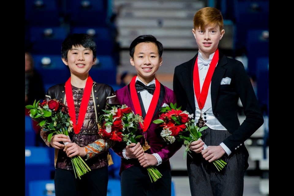Connaught's Wesley Chiu (centre) was on top of the podium Tuesday as Novice Men's national champion at the Canadian Skating Championships in St. John's New Brunswick.