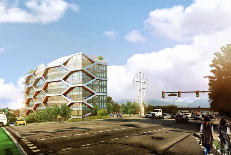View of building from Clark Drive. Rendering by Dialog