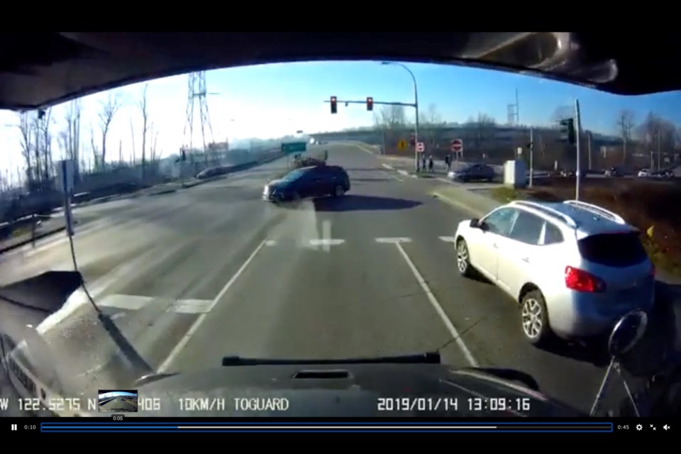 A vehicle approaches the intersection at a high rate of speed.