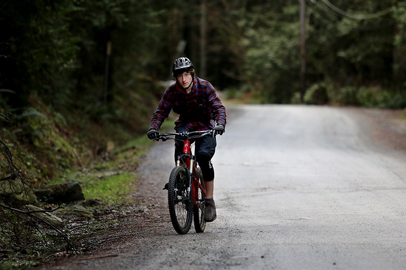 Cameron Murphy now rides the long uphill slog to the mountain bike trails on Burke Mountain from his home in Port Coquitlam as his small part to combat climate change. He put some other ideas into a video project for his Social Justice 12 class at Terry Fox secondary.