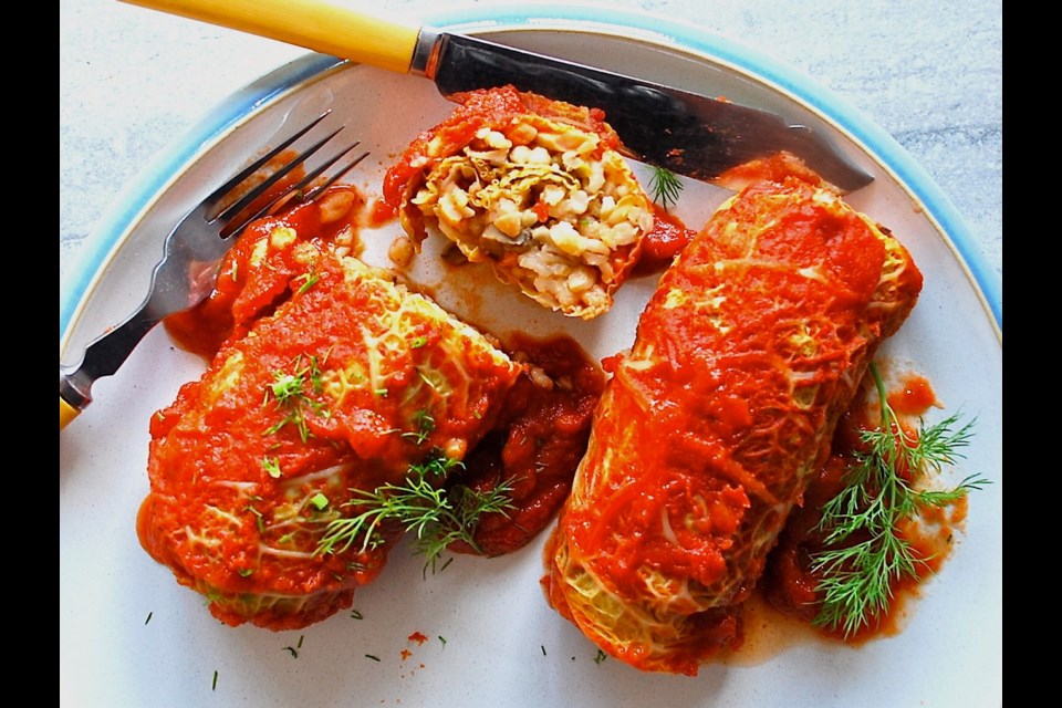 Savoy Cabbage Rolls with Barley, Mushrooms and Almonds