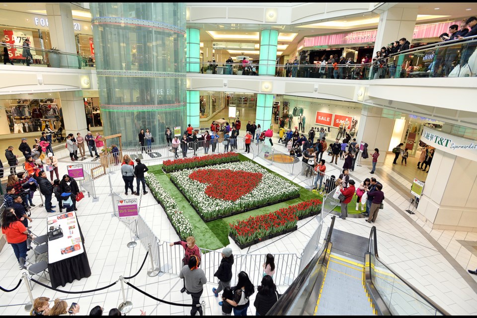 The I Heart Tulips display featured 10,000 tulips in the shape of a heart.