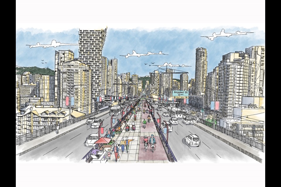 A city staff report that goes before city council Wednesday requests a public discussion begin to finalize a design concept for a path on the Granville Bridge. Image courtesy City of Vancouver.