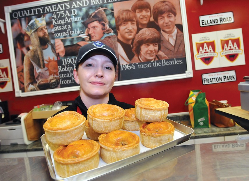 Christy Stubel displays Melton Mowbary pork pies at The British Butcher Shoppe, a full-service butcher and U.K. grocery store, on Queensbury Ave. in North Vancouver. Pies are $10 and can be purchased uncooked and frozen, or pre-cooked and ready to reheat.