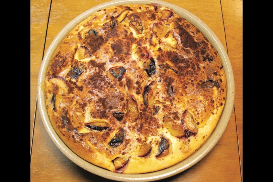 One of the recipes is for clafoutis, a custardy pancake baked with any berry or fruit. This one is made with prune plums. Made in minutes, clafoutis is a quick and delicious breakfast, snack or dessert.