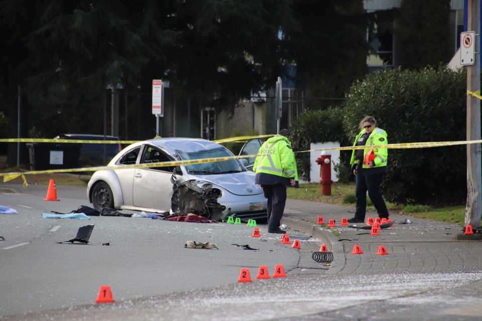 A pedestrian is in critical condition after being struck by a vehicle in Richmond Saturday morning. Photo: Shane MacKichan