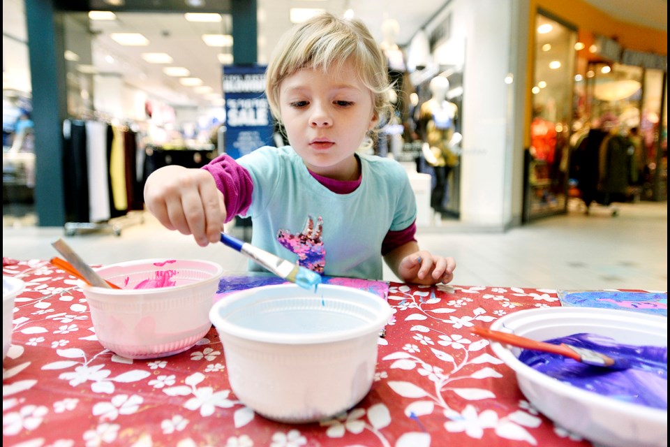 Four-year-old Hana Watt gets artistic during the Sunday, Feb. 3 ArtsToGo workshop at Royal City Centre.