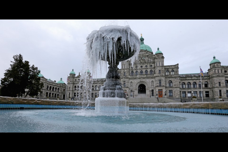 The fountain at the legislature froze this morning as temperatures dipped to -4 C in Victoria today.