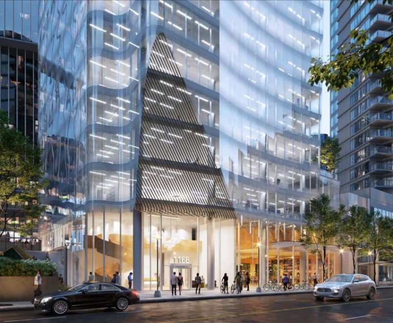 Rendering of the lobby of the building planned for 1166 West Pender St.