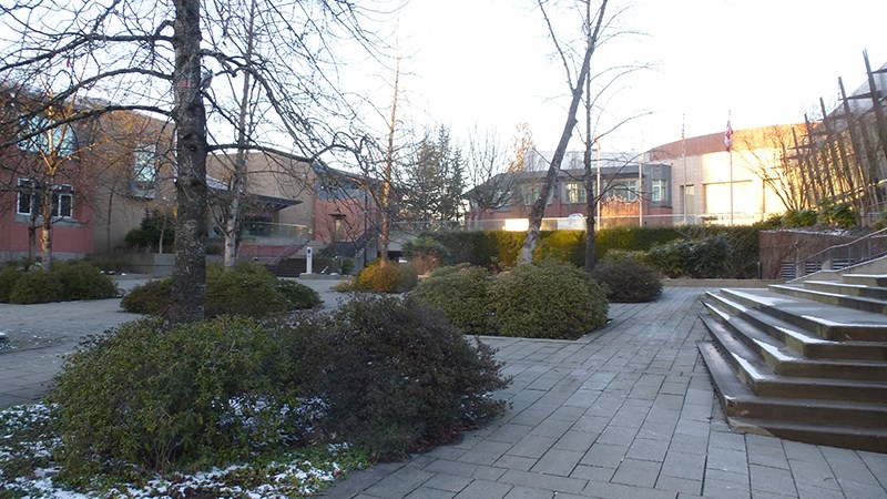 Buchanan Square's lower level between Coquitlam city hall and the RCMP station doubles as the roof for the RCMP parkade. The city wants to make the square more inviting when it replaces the roof's membrane.