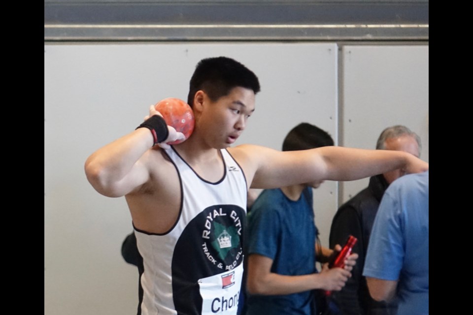 Royal City Track and Field's Jarrett Chong won the over-18 men's shotput event at the Harry Jerome Indoor meet.