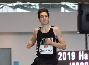 Royal City Track and Field's Ryan Goudron picked up a pair of medals at the Harry Jerome Indoor meet last week in Richmond, including a gold in 1000m.