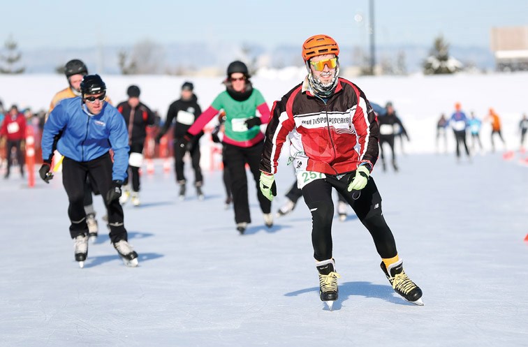 Team Super Secret skater makes his way around the Outdoor Oval on Sunday afternoon while skating the 5km leg of the 32nd Annual Prince George Iceman.