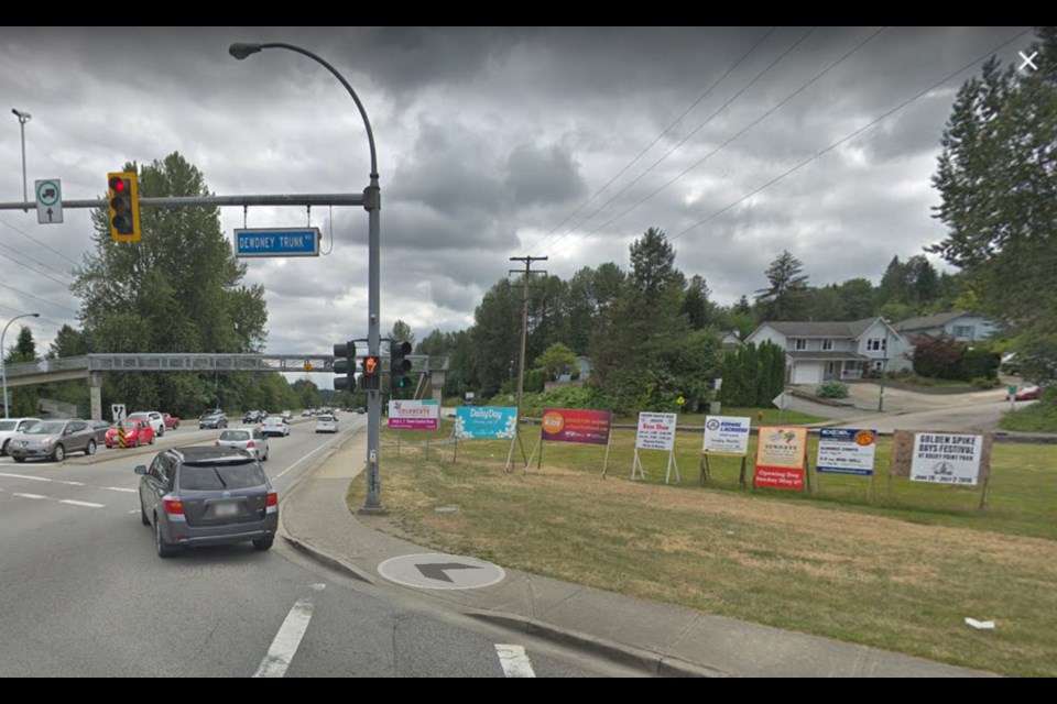 Coquitlam wants to clean up the clutter of community signs at corners like Lougheed Highway and Dewdeny Trunk Road by building fixed frames to hold the sign.