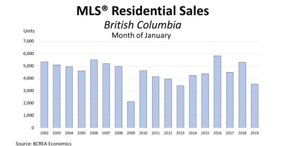 BCREA January sales year by year