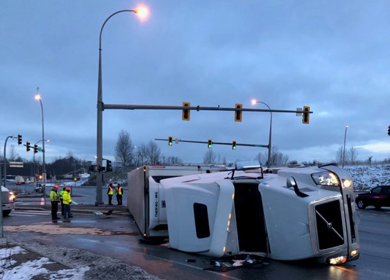 Delta police were called to a semi-truck roll-over crash on Highway 17 at the Highway 91 connector early Sunday morning.