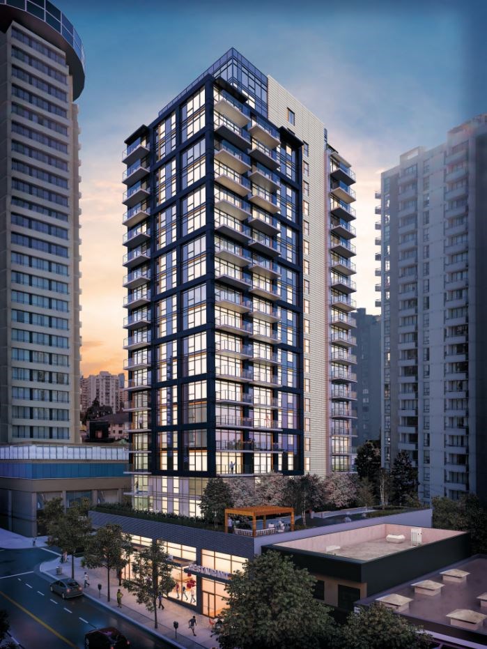 The 21-storey tower at 1500 Robson St. will feature 128 market rental units. Rendering IBI Group