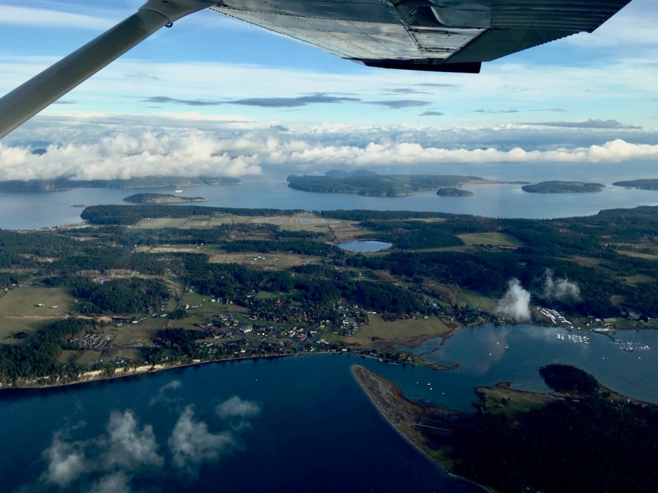 Islands Trust trustee Sue Ellen Fast recently flew over the Salish Sea to the San Juan Islands.