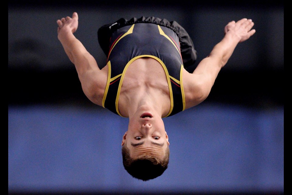 Shasta's Cole Nevalainen competed in trampoline last week at the club's Aaron Johnson Memorial meet in Burnaby.