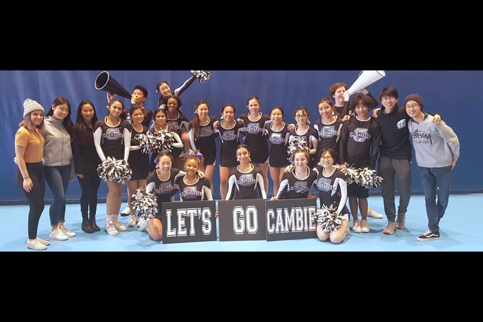 Cambie Cheer team captured its division and the prestigious Grand Champion award at the Mardi Pardi Cheerleading Championships on the weekend at the Richmond Olympic Oval.