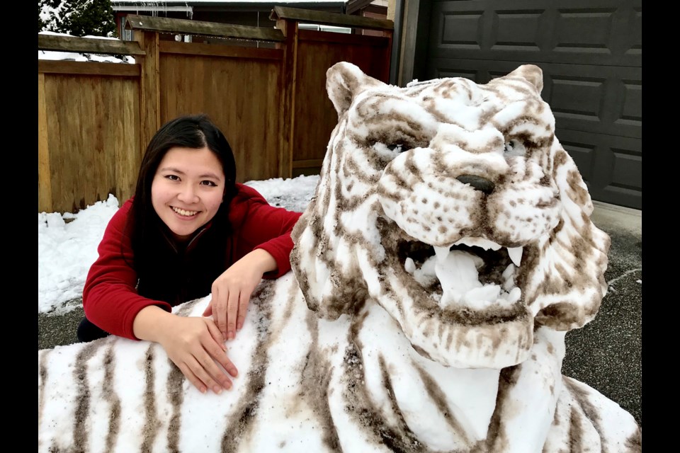 Coquitlam snow sculptor Tiffany Yang carves out one endangered animal a year