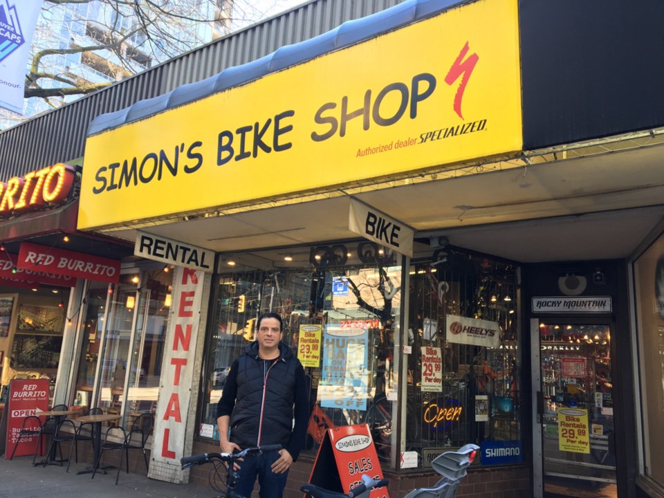 Simon Coutts has owned and operated Simon’s Bike Shop at 608 Robson St. since 1986. Photo Grant Lawr