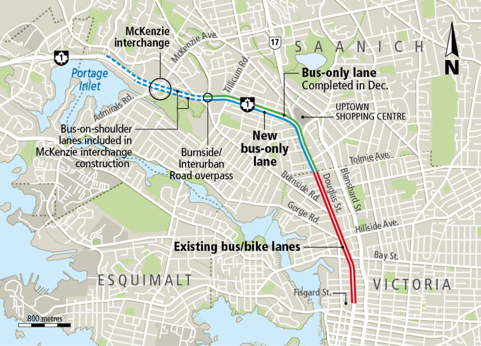 Map - Douglas Street bus lanes, March 6, 2019